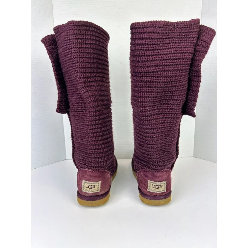 Ugg Classic Cardy Knit Boots Burgundy Convertible Tall or Mid Calf Button Shoe 7